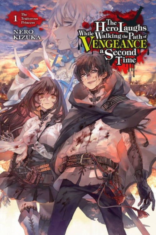 Cover of the light novel 'The Hero Laughs While Walking the Path of Vengeance a Second Time', featuring illustrated characters in a fantasy setting.