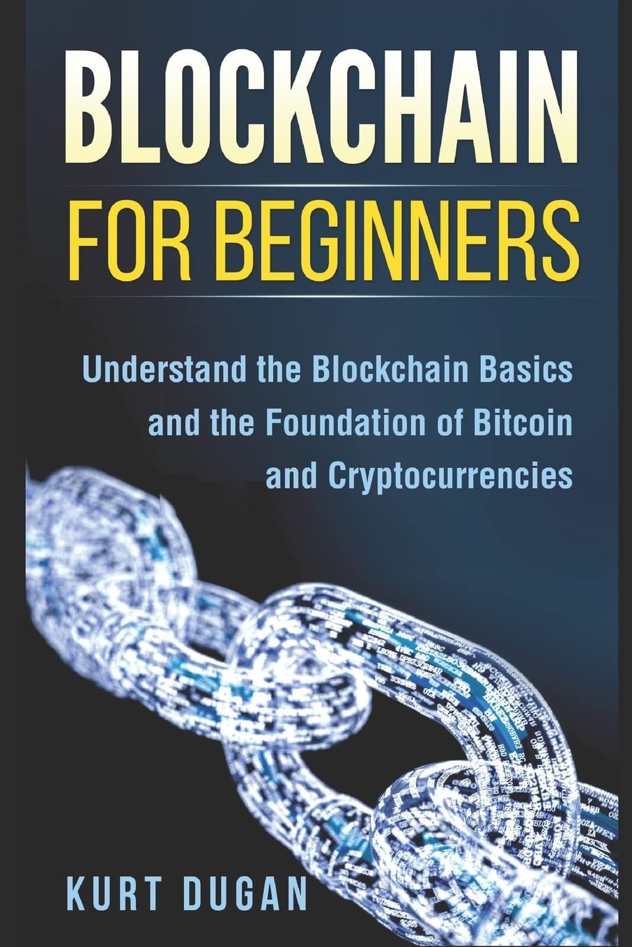 Book cover of 'Blockchain for Beginners' with a chain design on a dark background