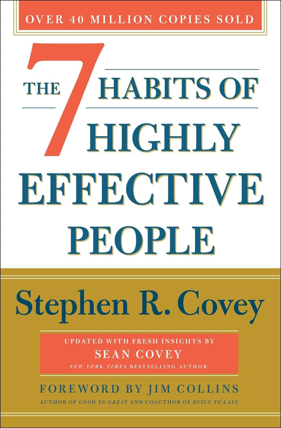Cover of the book 'The 7 Habits of Highly Effective People' by Stephen R. Covey with a white and blue design, indicating it is a self-help and personal development title.
