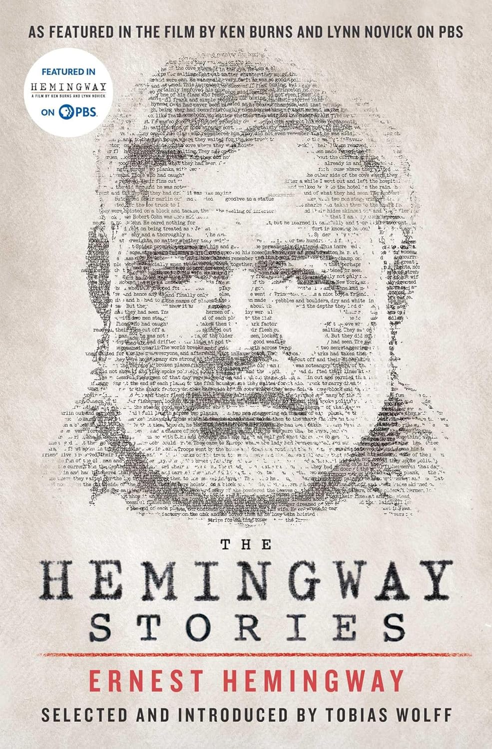Book cover of 'The Hemingway Stories' with a portrait and text on a beige background.