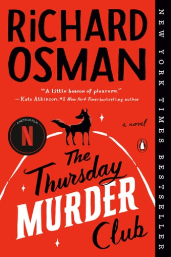 Book cover of 'The Thursday Murder Club' by Richard Osman with Netflix logo on a red background