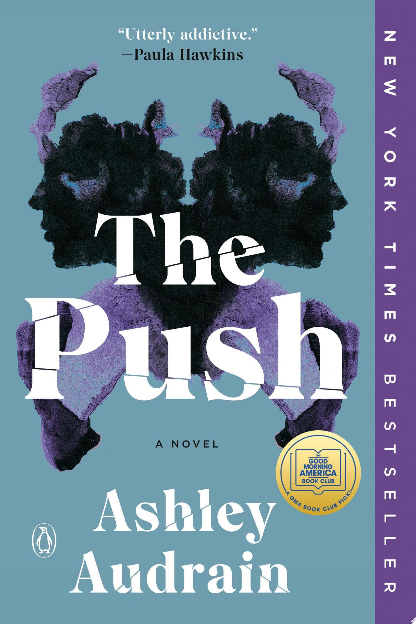 Book cover of 'The Push' by Ashley Audrain with a blue and purple design.