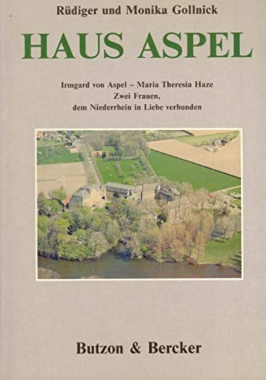 Book cover of 'Haus Aspel' with an aerial view of a building and surrounding landscape.