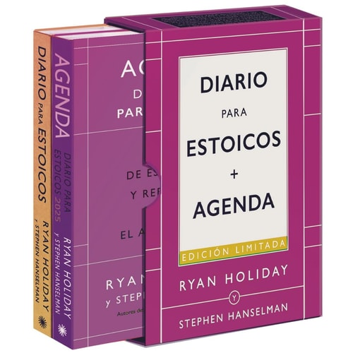 Limited edition 'Diario para estoicos' and 'Agenda' by Ryan Holiday and Stephen Hanselman, with hardcover binding in purple and orange.