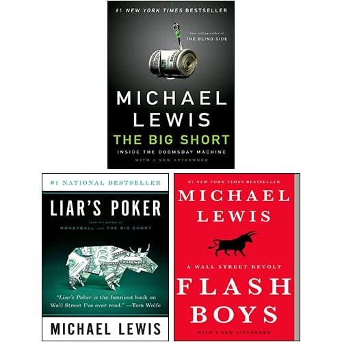 Three book covers by Michael Lewis on a white background