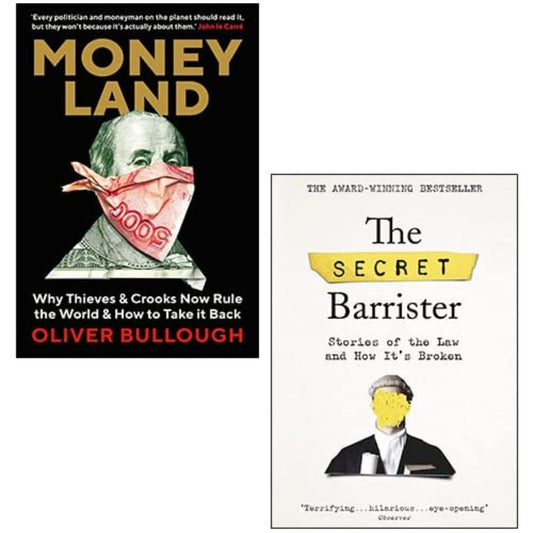 Two book covers, 'Money Land' and 'The Secret Barrister', on a white background.