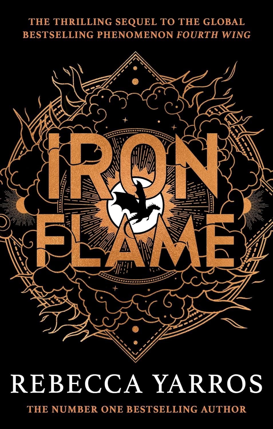 Book cover of 'Iron Flame' by Rebecca Yarros with ornate design and metallic text.