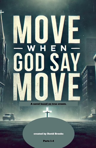Book cover with text 'Move When God Say Move' and a cityscape background.