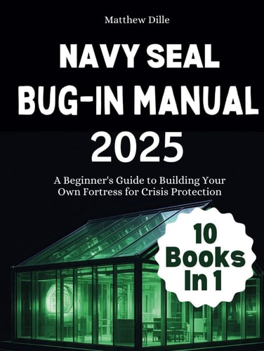 Book cover of 'Navy SEAL Bug-In Manual 2025' with a green glass structure on a black background.
