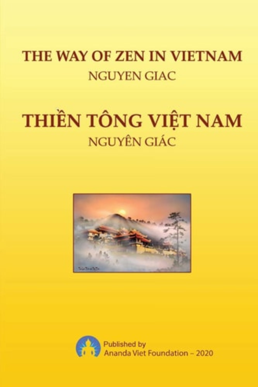 Book cover of 'The Way of Zen in Vietnam' by Nguyen Giac with a yellow background and a small image of a mountain.