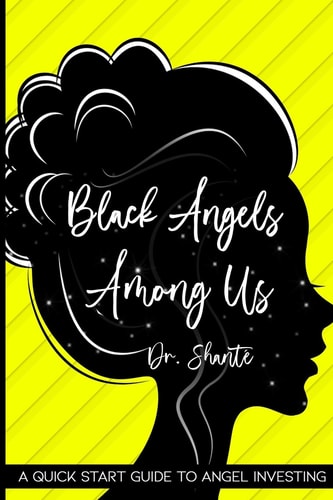 Book cover with silhouette of a woman's head and 'Black Angels Among Us' text on a yellow background