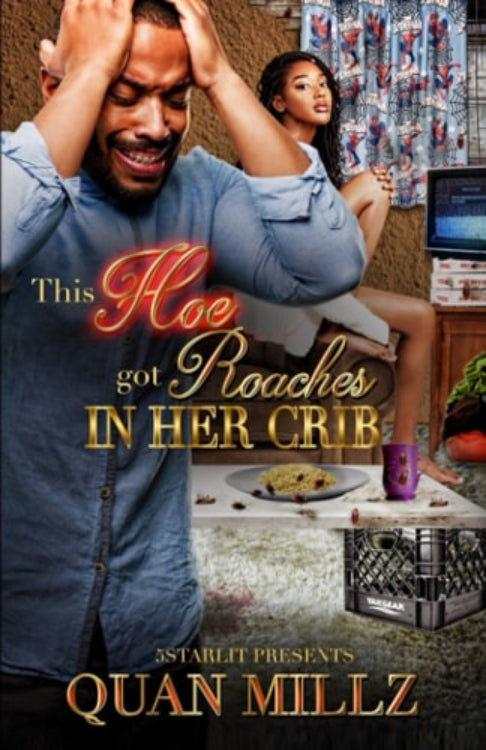 Book cover with a man and woman in a room, featuring text about roaches in a crib.
