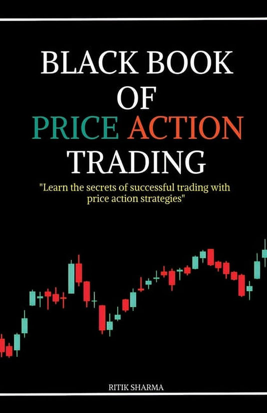 The image displays the cover of the book titled "Black Book of Price Action Trading" by Ritik Sharma. The cover features a dark, textured background with white and green text that highlights the title and author's name.