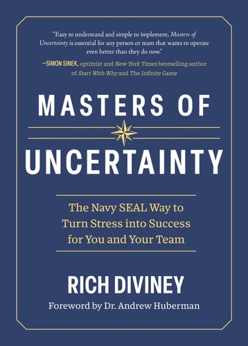 Book cover of 'Masters of Uncertainty' by Rich Diviney with a blue background and white text.