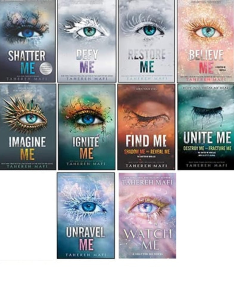 set of 10 Tahereh Mafi books showing the front cover of each novel.