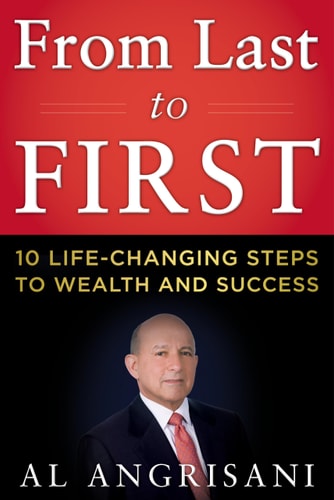 Book cover of 'From Last to First' by Al Angrisani with a red and black background.