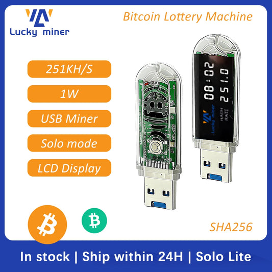 Digital display of the LV03 mini ASIC miner showing a 250KH/s hashrate.