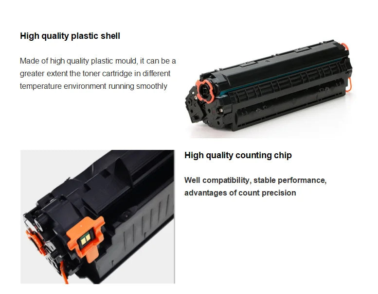 Toner cartridge with text on high-quality plastic shell and counting chip