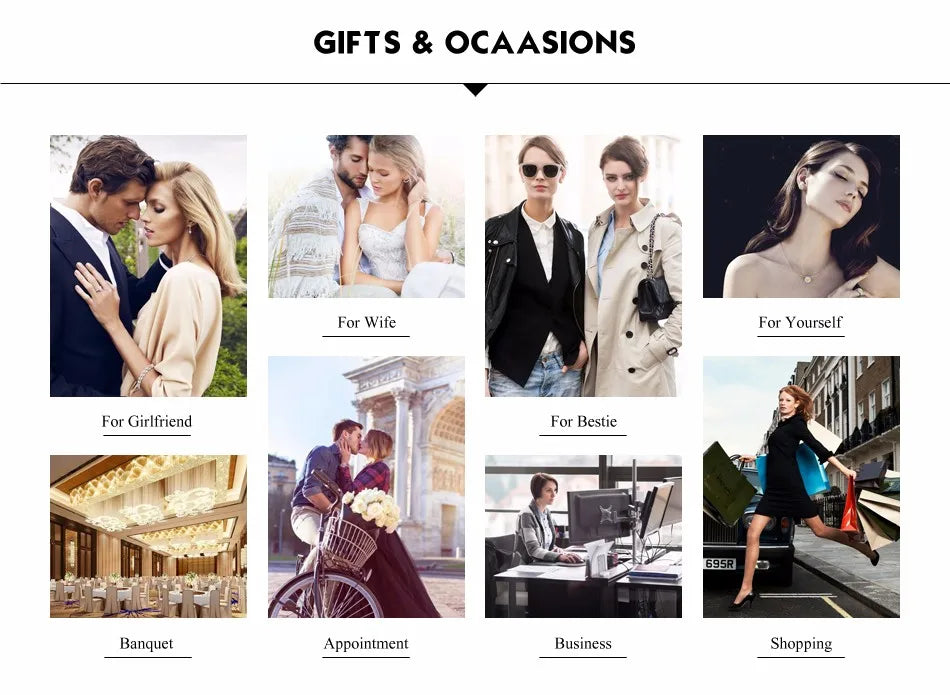 Promotional image for gifts and occasions perfect for ring, with various scenarios and people.