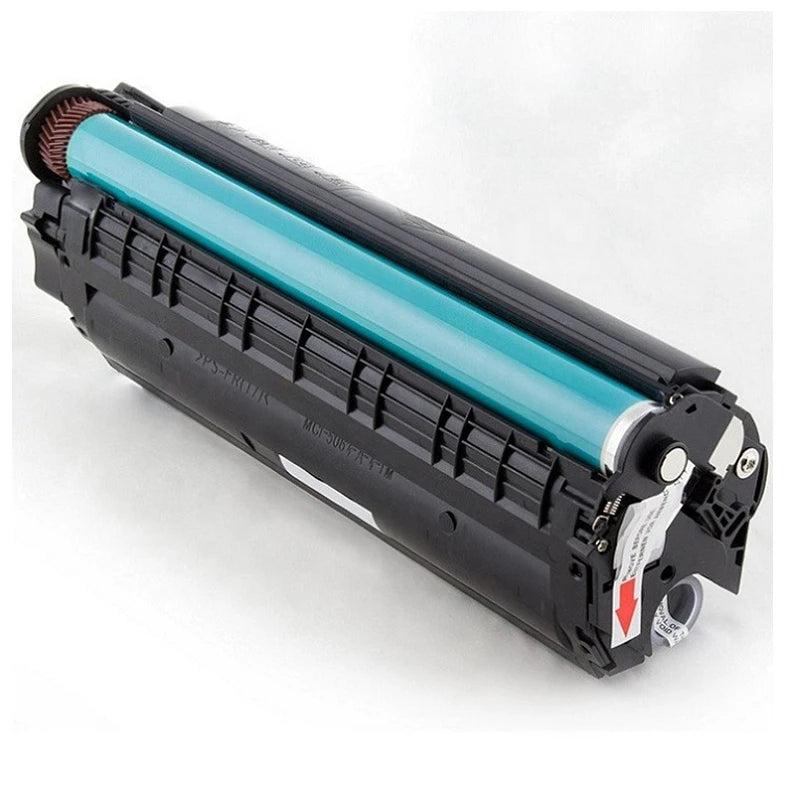 Black and teal toner cartridge on a white background