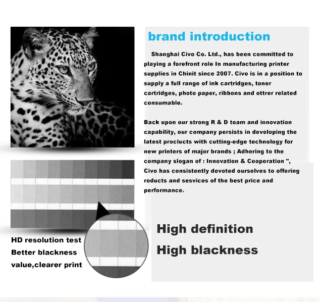 Leopard image with text about Shanghai Givo Co., Ltd. and printer supplies.