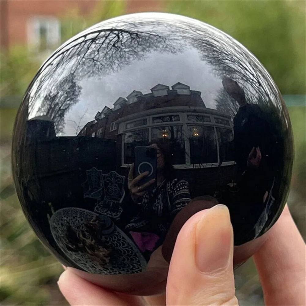 Natural Black Obsidian Sphere Energy Meditation Ball