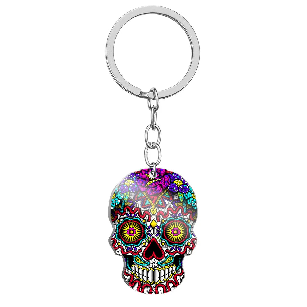 Festive Crystal Skull Keychain | Titanium-Plated Stainless Steel Charm