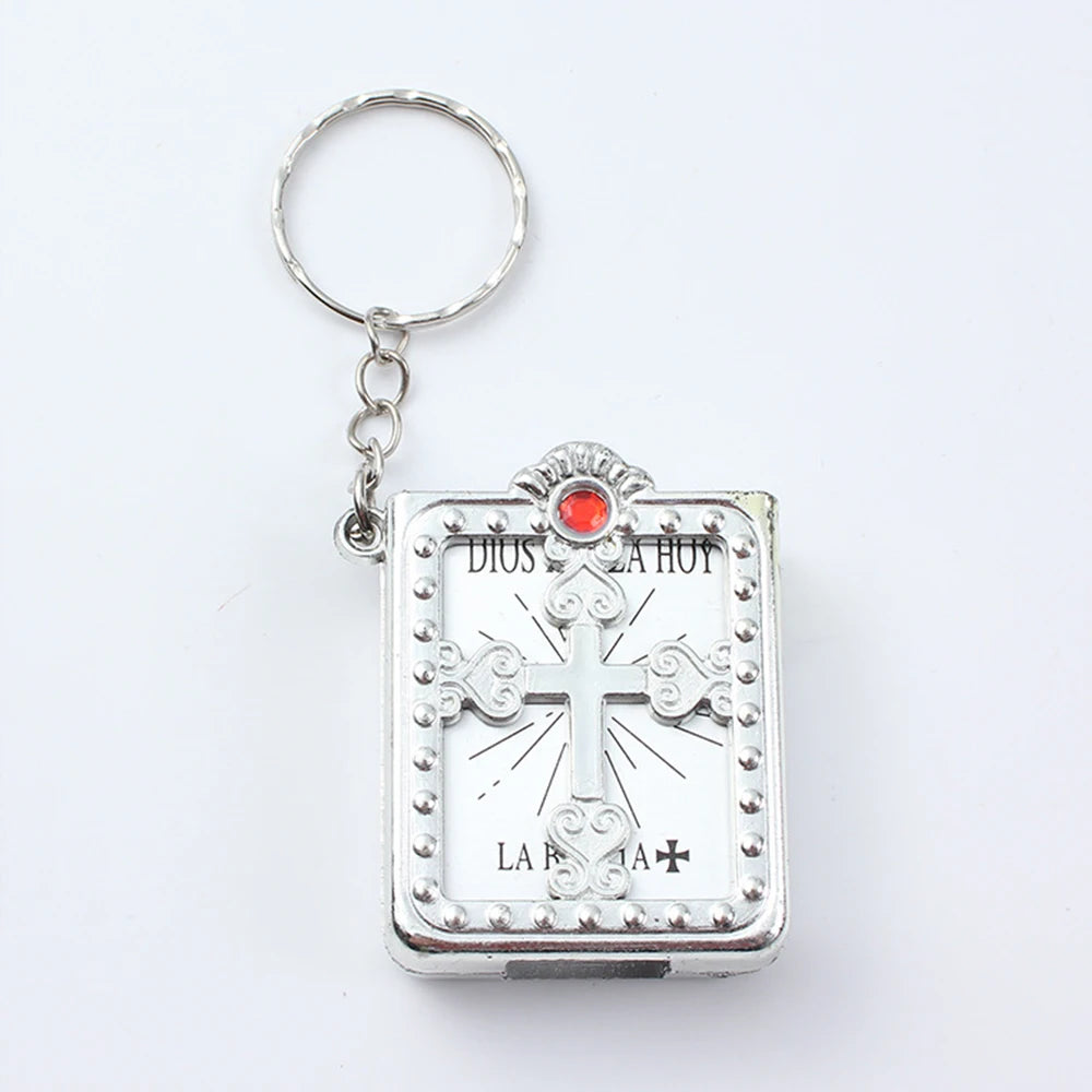 Mini gold-tone Holy Bible keychain pendant with jewel embellishments