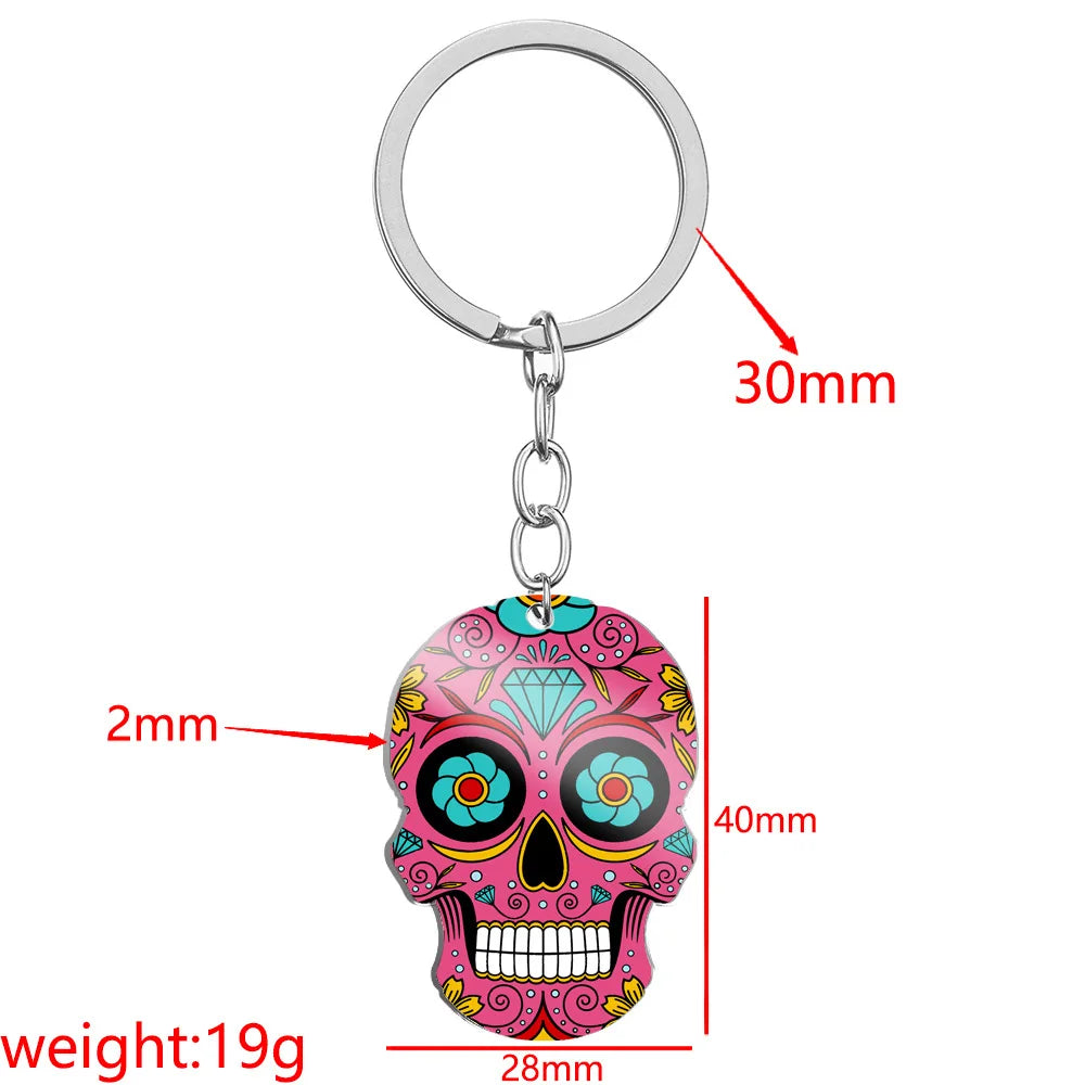 Festive Crystal Skull Keychain | Titanium-Plated Stainless Steel Charm