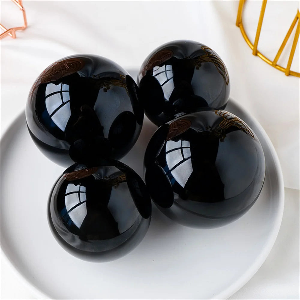 Natural Black Obsidian Sphere Energy Meditation Ball