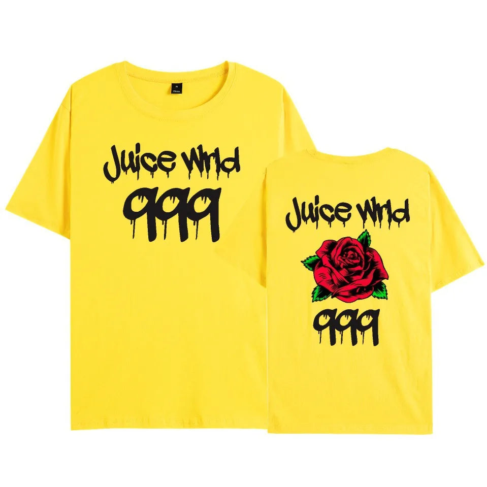 Juice WRLD 999 tribute t-shirt with red rose graphic