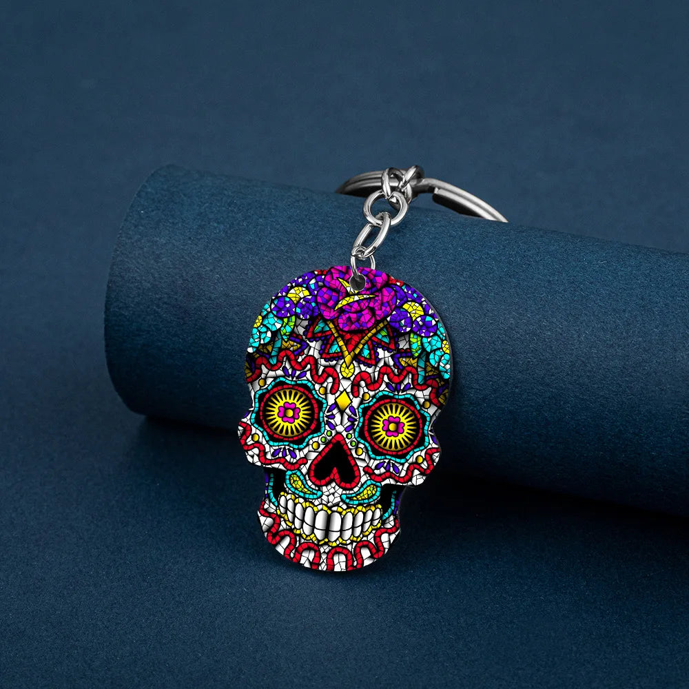 Festive Crystal Skull Keychain | Titanium-Plated Stainless Steel Charm