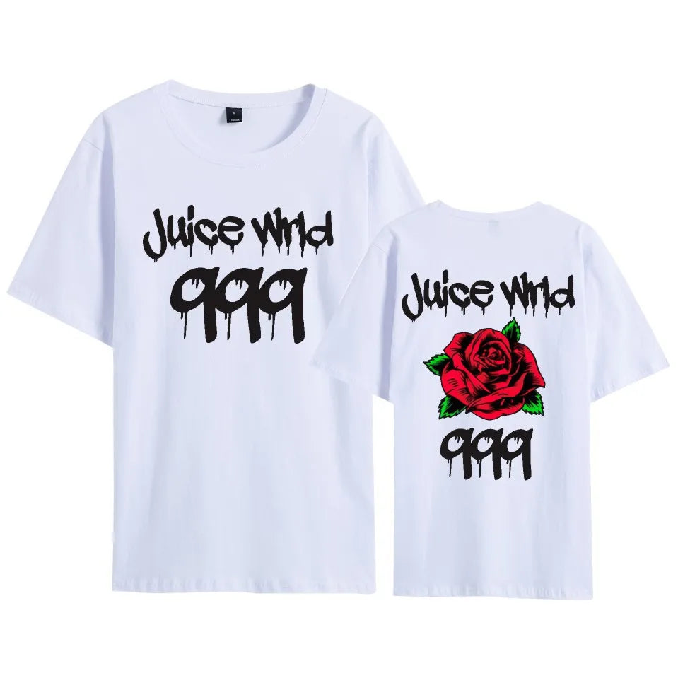 Juice WRLD 999 tribute t-shirt with red rose graphic