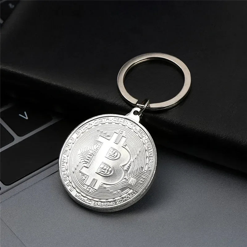 Gold & Silver Plated Bitcoin Collectible Coin Keychain - Stylish Crypto Gift