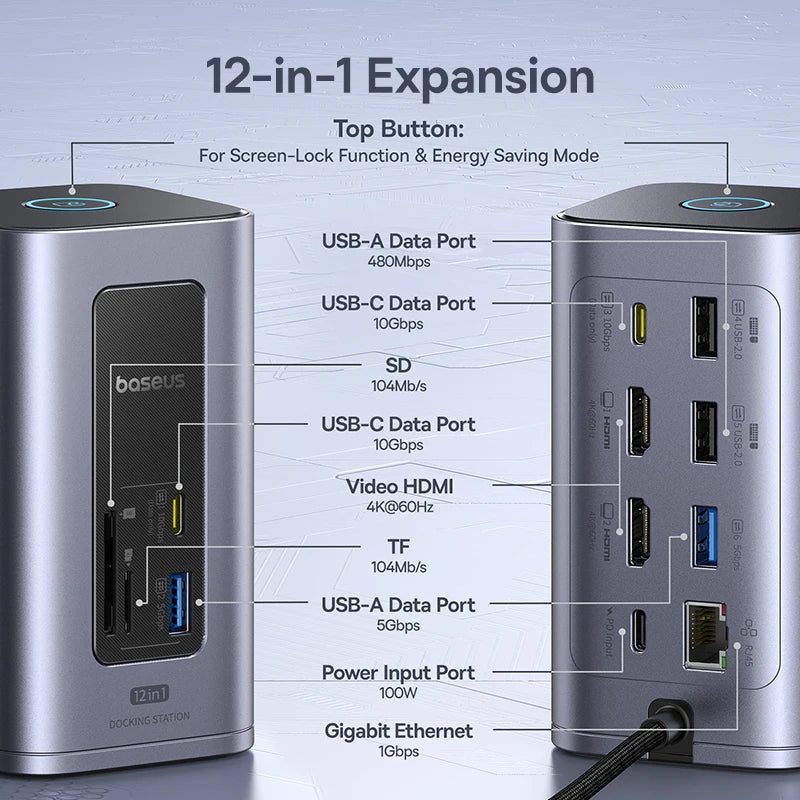 Dual 4K 12-in-1 USB-C Docking Station HDMI Hub