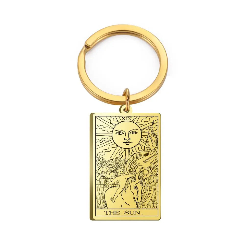 Tarot Card Keychain – Stainless Steel Gold & Silver | Major Arcana Mystical Symbol Charm