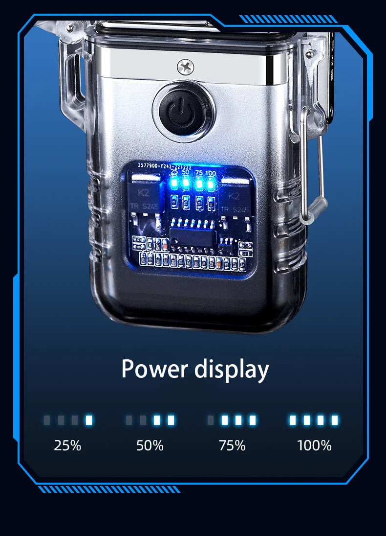 Electronically controls on torch lighter with power display on a blue background