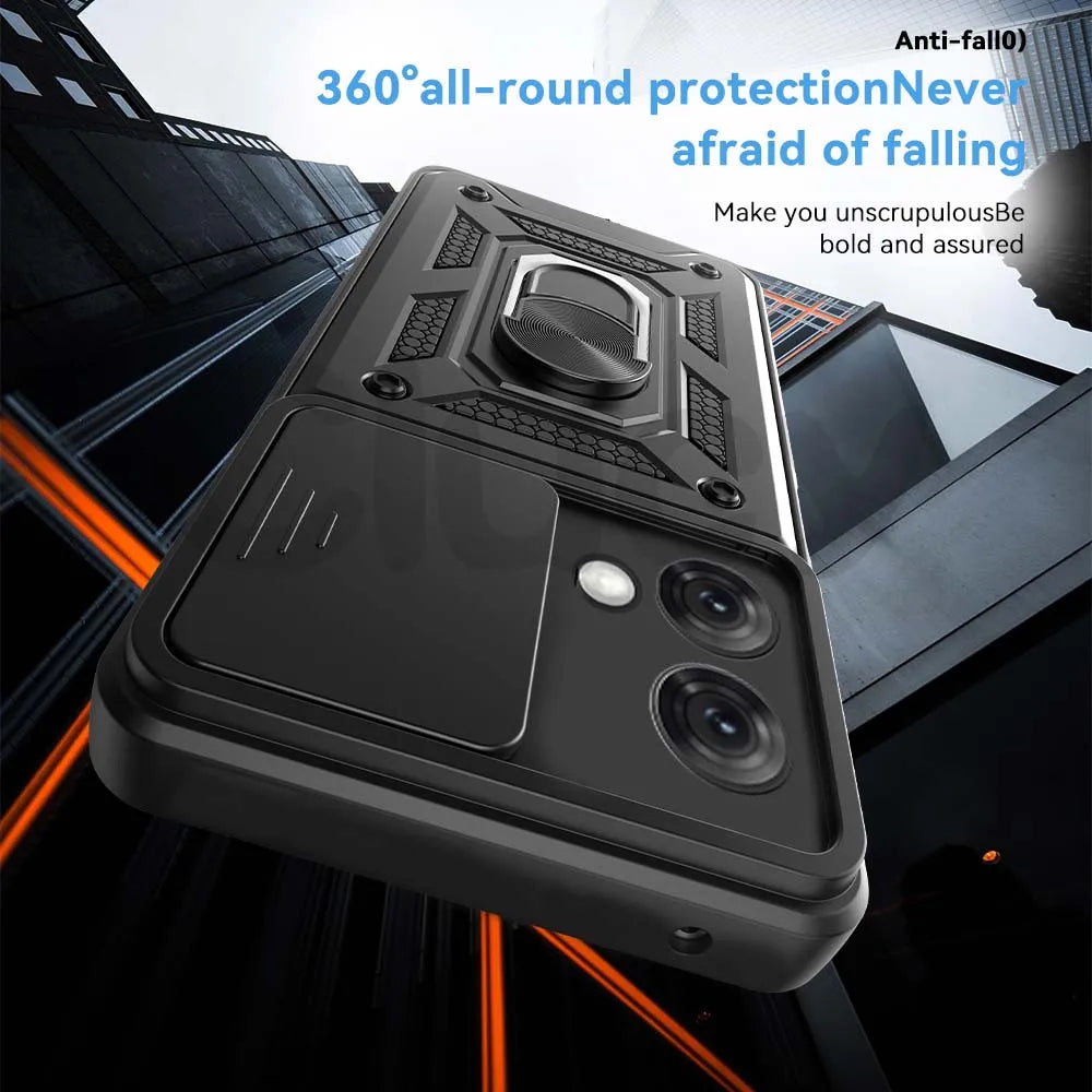 Rugged-Durable & Dependable Moto Phone Cases | Heavy Protection With Finger Ring Support & Camera Privacy Slide