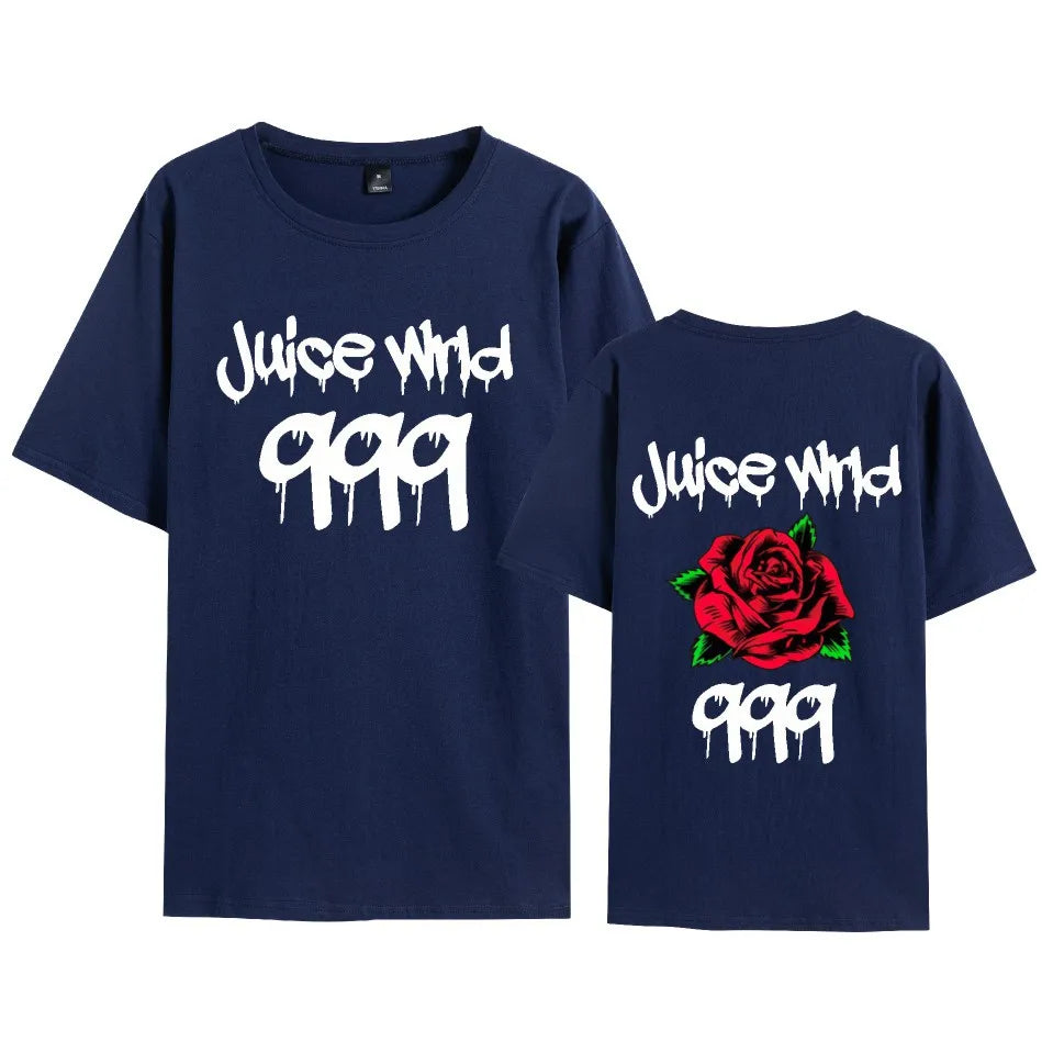 Juice WRLD 999 tribute t-shirt with red rose graphic