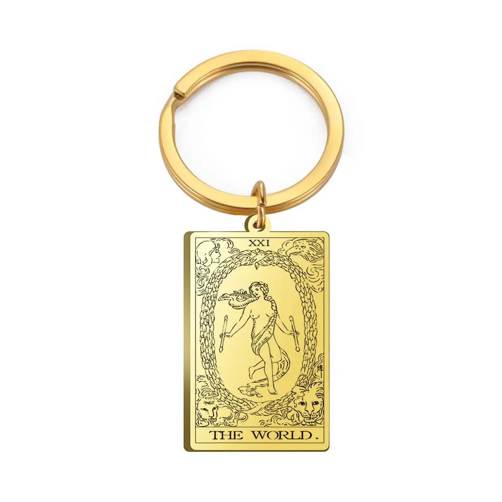 Tarot Card Keychain – Stainless Steel Gold & Silver | Major Arcana Mystical Symbol Charm