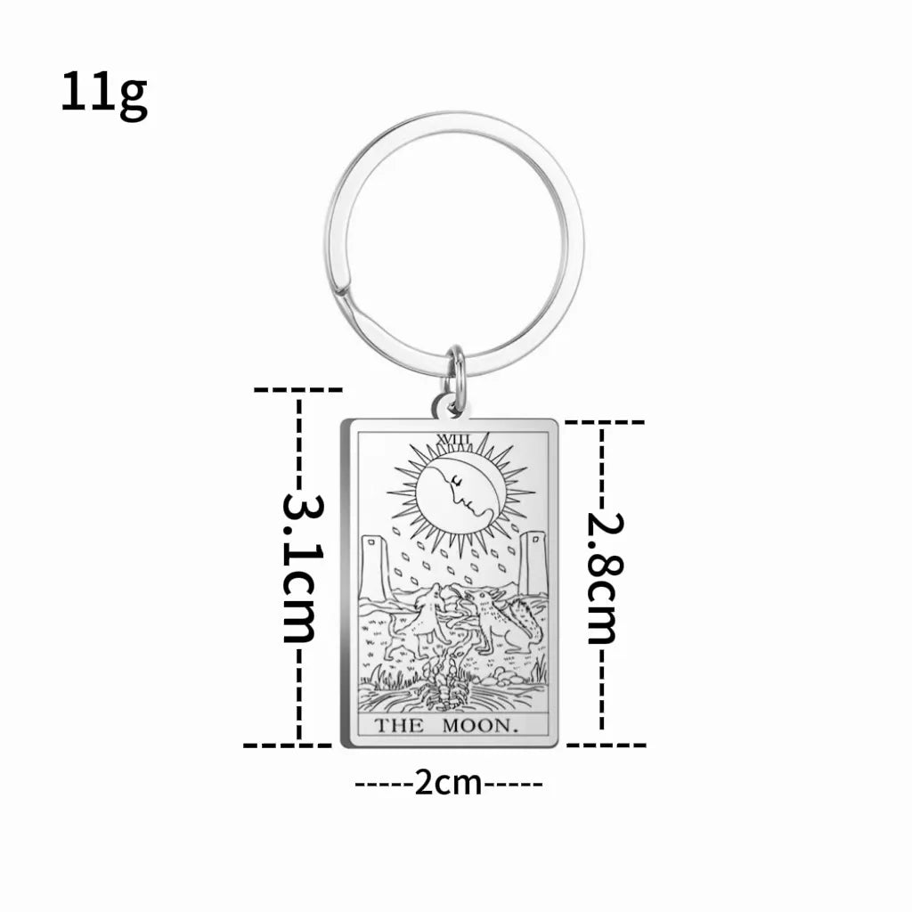 Tarot Card Keychain – Stainless Steel Gold & Silver | Major Arcana Mystical Symbol Charm