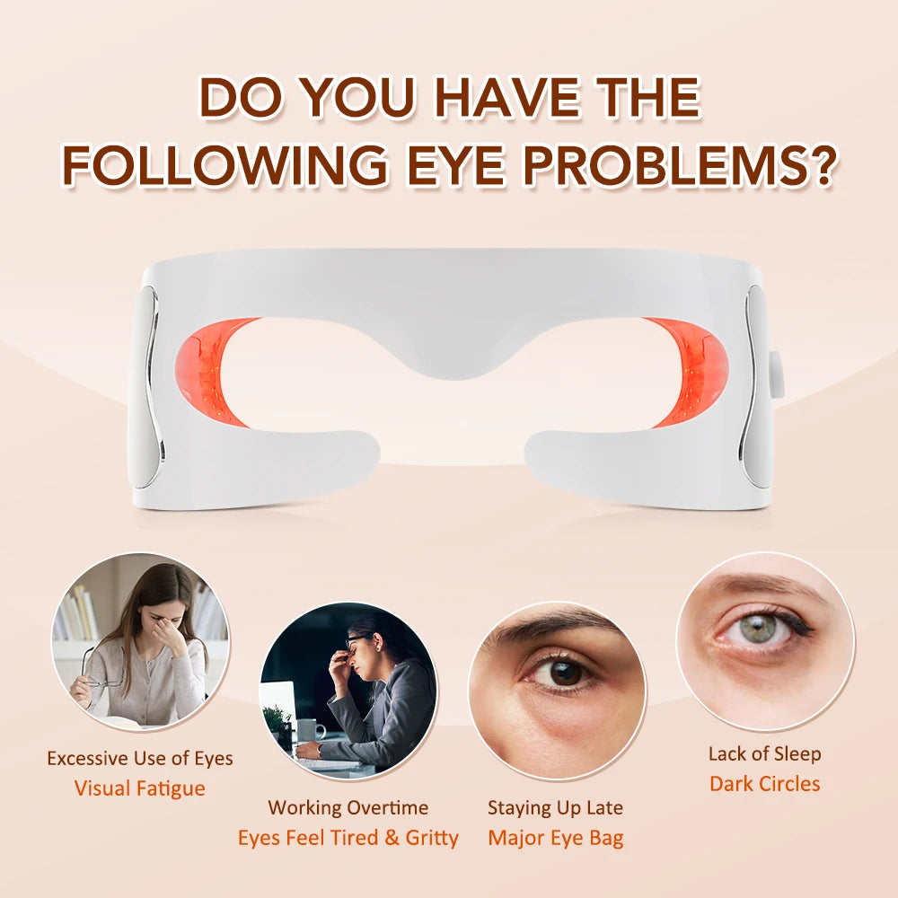 Eye mask with text asking about eye problems and images of people and eyes with issues.