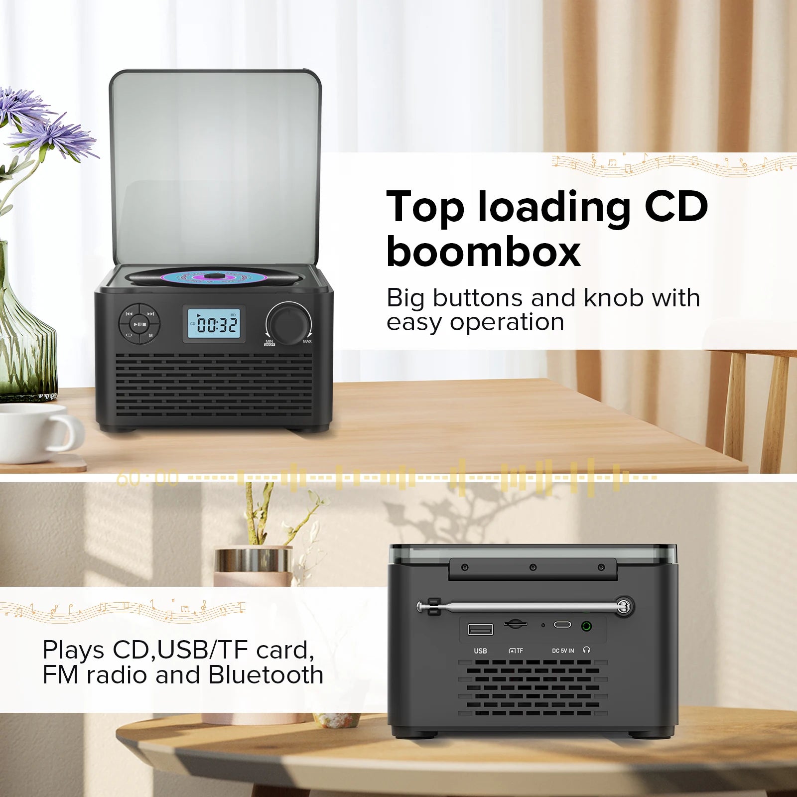 Bluetooth Boombox CD/USB/FM Radio/MP3+ HQ Home & Portable Mega Player