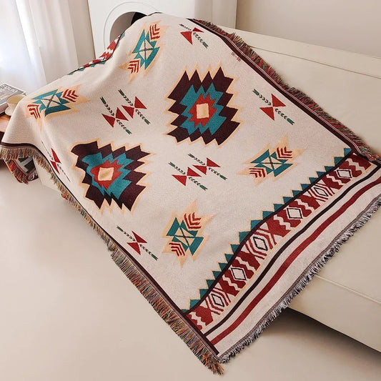 Oversized Aztec & Mayan Boho Throw Blanket - Vintage Geometric Tapestry