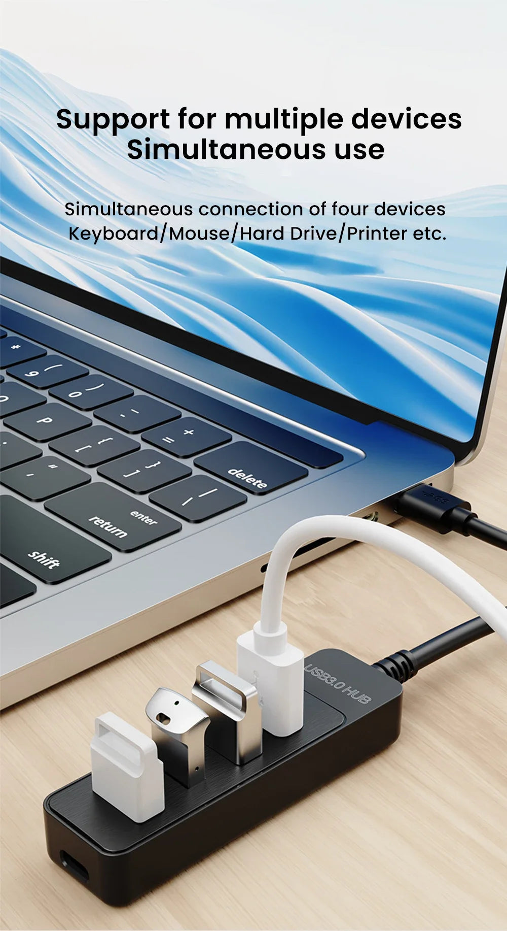 4-Port USB 3.0 Splitter Hub | Type-C & USB 2.0 Expander