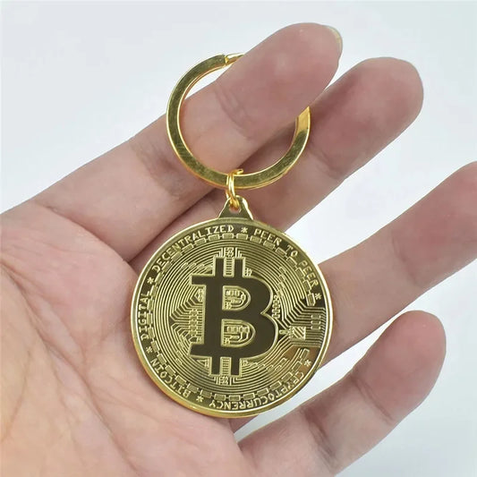 Gold & Silver Plated Bitcoin Collectible Coin Keychain - Stylish Crypto Gift