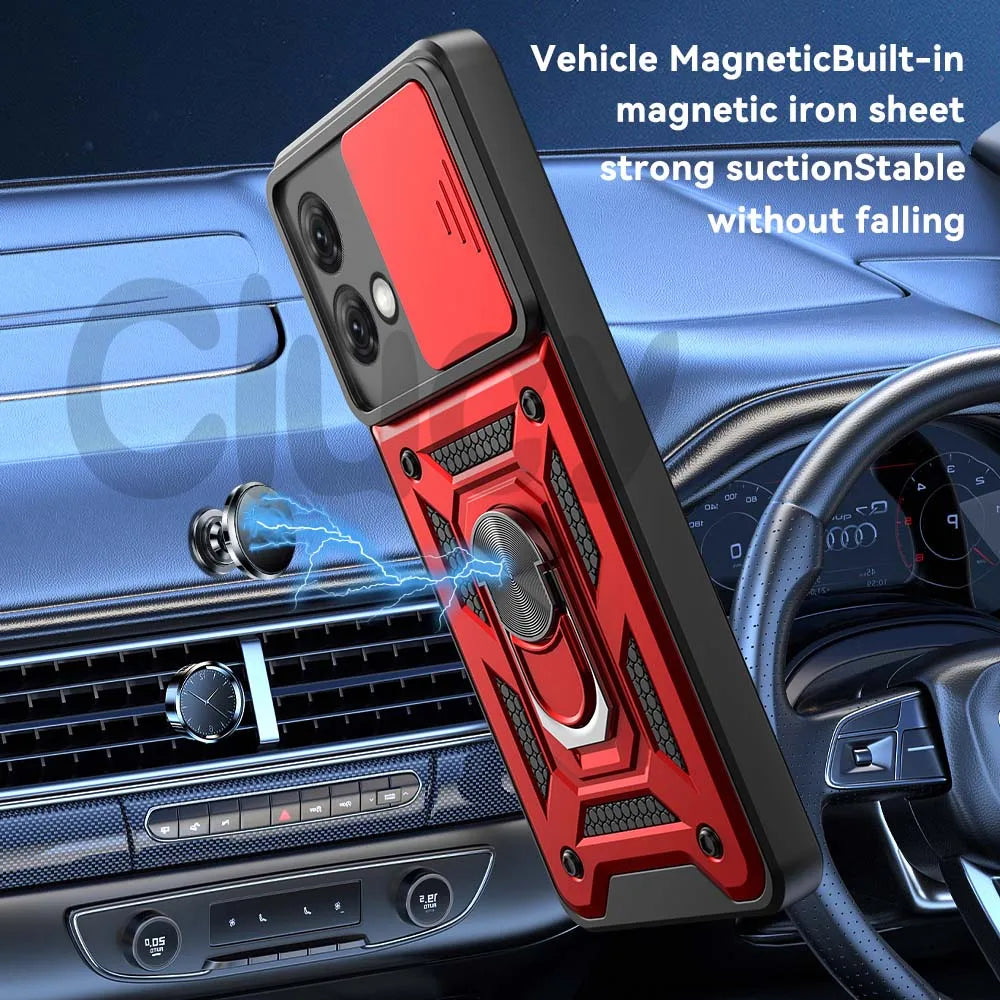 Rugged-Durable & Dependable Moto Phone Cases | Heavy Protection With Finger Ring Support & Camera Privacy Slide