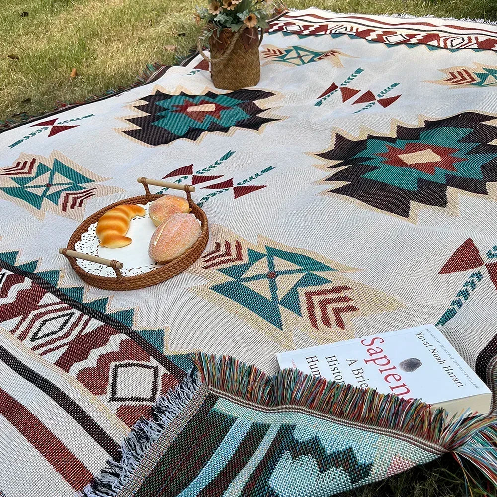 Oversized Aztec & Mayan Boho Throw Blanket - Vintage Geometric Tapestry