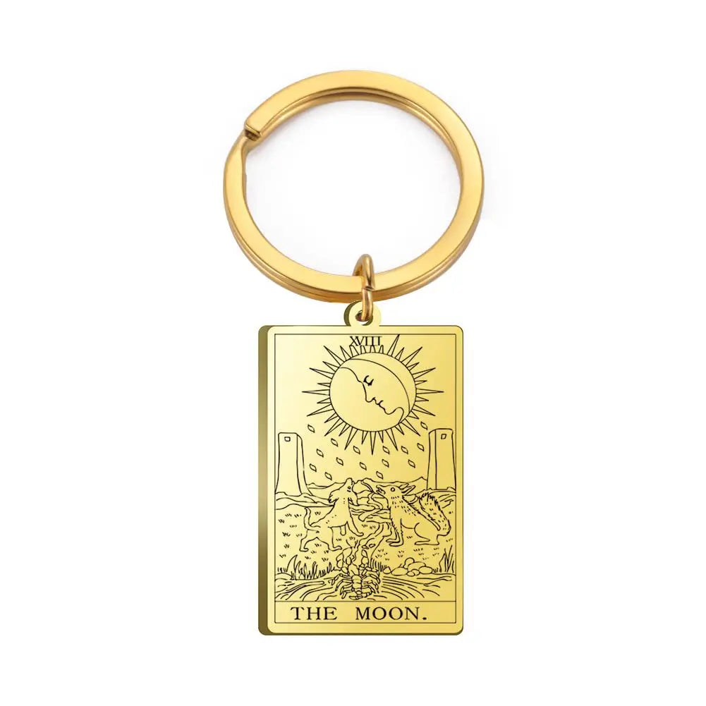 Tarot Card Keychain – Stainless Steel Gold & Silver | Major Arcana Mystical Symbol Charm