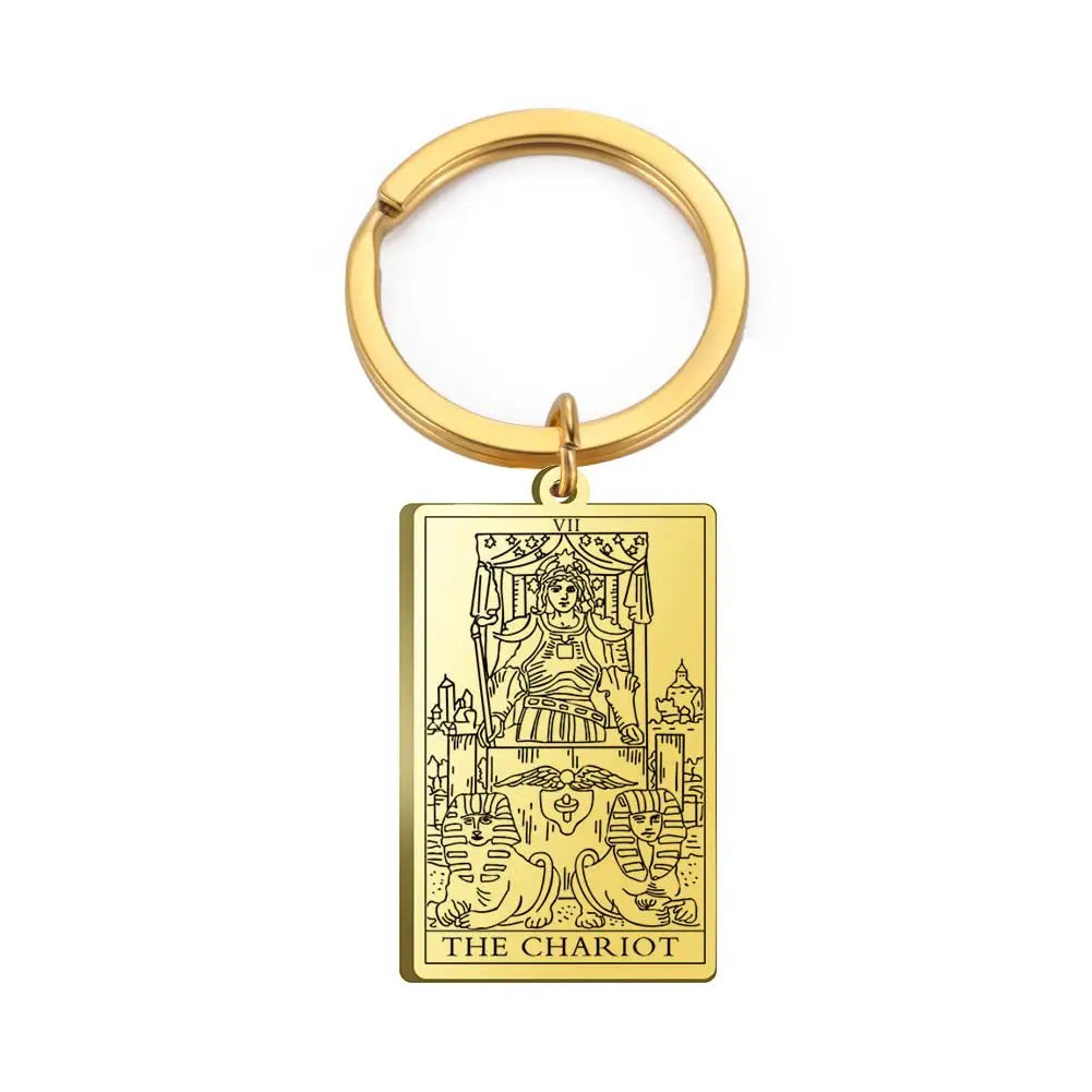Tarot Card Keychain – Stainless Steel Gold & Silver | Major Arcana Mystical Symbol Charm